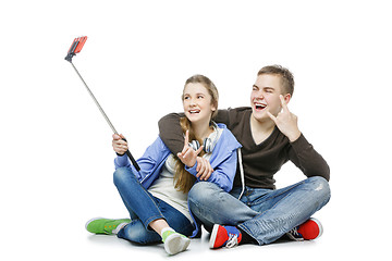 Image showing Teen boy and girl taking selfie photo