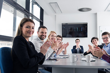 Image showing Group of young people meeting in startup office