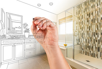 Image showing Hand Drawing Custom Master Bathroom with Photo Gradation