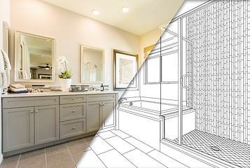 Image showing Custom Master Bahroom Design Drawing with Cross Section of Finis