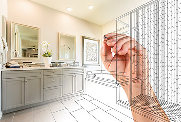 Image showing Hand Drawing Custom Master Bathroom with Photo Gradation