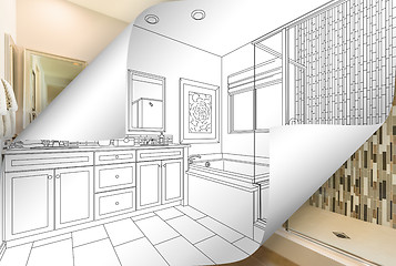 Image showing Master Bathroom Drawing Page Corners Flipping with Photo Behind