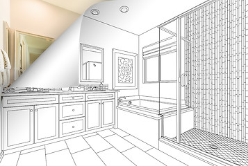 Image showing Master Bathroom Drawing Page Corner Flipping with Photo Behind