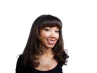 Image showing Smiling young black woman with braces on upper teeth