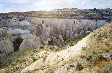 Image showing Limestone and tuff rock formations in Cappadocia,