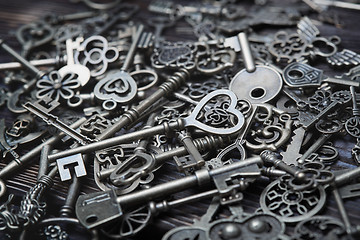 Image showing Full frame photo of the various antique keys