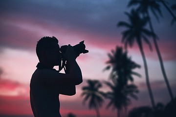 Image showing Silhouette of the photographer at sunset