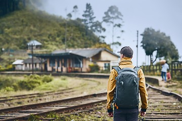 Image showing Railroad station in clouds