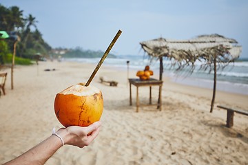 Image showing Coconut with bamboo straw