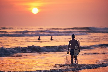 Image showing Surfer st sunset