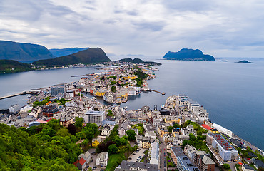 Image showing City of Alesund Norway Aerial footage