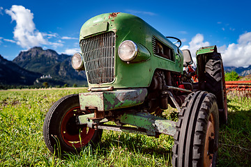 Image showing Old tractor in the Alpine meadows