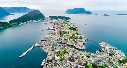 Image showing City of Alesund Norway Aerial footage