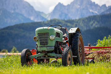 Image showing Old tractor in the Alpine meadows