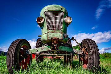 Image showing Old tractor in the Alpine meadows