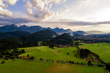 Image showing Panorama from the air sunset Forggensee and Schwangau, Germany, 