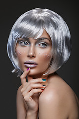 Image showing Beautiful girl in silver wig