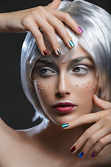 Image showing Beautiful girl in silver wig