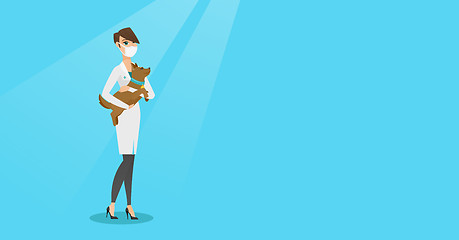 Image showing Veterinarian with dog in hands vector illustration