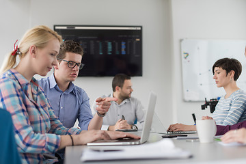 Image showing Two Business People Working With laptop in office