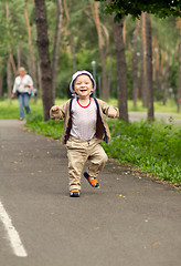 Image showing Baby Learning to Walk in Park