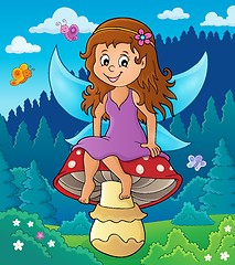 Image showing Fairy sitting on mushroom theme 2
