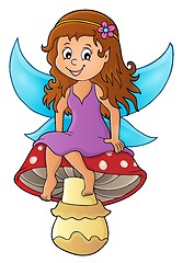 Image showing Fairy sitting on mushroom theme 1