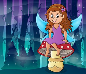 Image showing Fairy sitting on mushroom theme 4