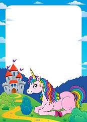 Image showing Unicorn near castle theme frame 2
