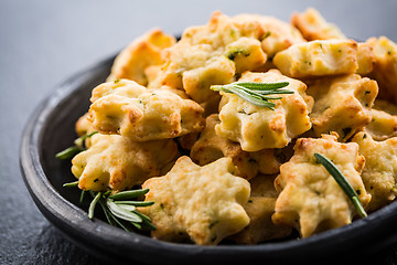 Image showing Delicious homemade cookies with parmesan cheese and rosemary