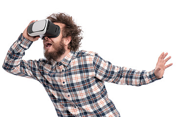 Image showing Crazy bearded man with VR goggles