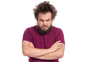 Image showing Crazy bearded man emotions and signs