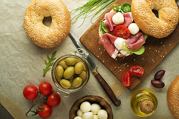 Image showing Bagel sandwich with prosciutto