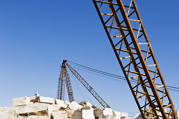 Image showing Cranes at marble quarry