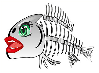 Image showing Vector illustration fish skeleton with eye and lip cartoon