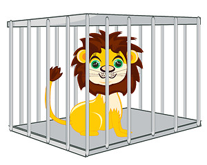 Image showing Cartoon of the wildlife lion in iron hutch