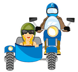 Image showing People go on transport motorcycle with sidercar