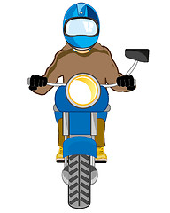 Image showing Man in defensive send on motorcycle type frontal