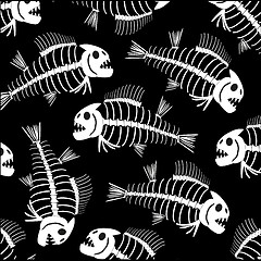 Image showing Vector illustration of the pattern of the skeleton of fish on black