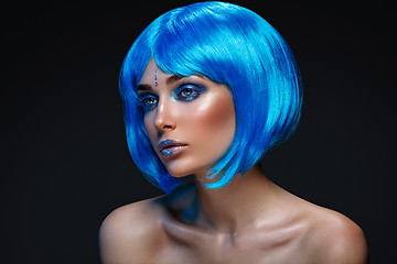 Image showing Beautiful girl in blue wig