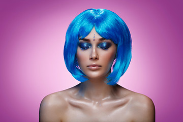 Image showing Beautiful girl in blue wig