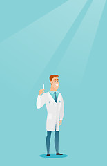 Image showing Doctor holding syringe vector illustration.