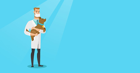 Image showing Veterinarian with dog in hands vector illustration