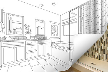 Image showing Master Bathroom Drawing Page Corner Flipping with Photo Behind