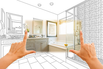 Image showing Hands Framing Custom Master Bathroom Photo Section with Drawing 