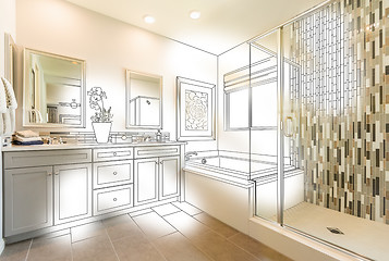 Image showing Custom Master Bathroom Photo With Brush Stroke to Design Drawing