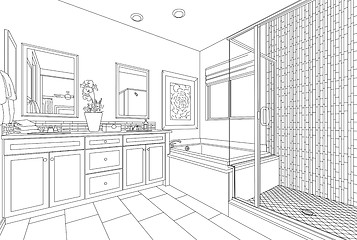 Image showing Detailed Drawing of A Custom Master Bathroom on White