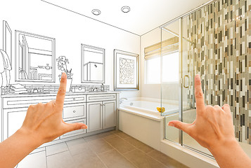 Image showing Hands Framing Custom Master Bathroom Drawing and Photo Gradation