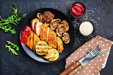 Image showing chicken meat with grilled vegetables