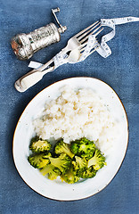 Image showing  white rice and broccoli 